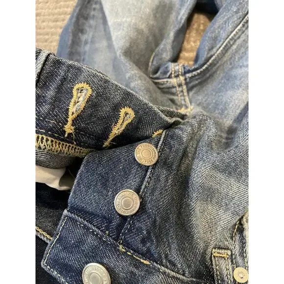 Free People Maggie Midrise Jeans Sequoia Blue Size 25 28x27 Distressed Hem Raw - Picture 10 of 11